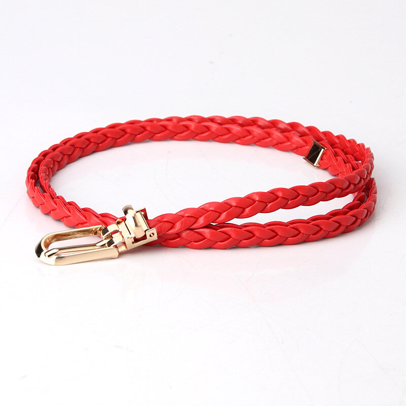 Candy Color Small Belt Simple Personality Clip Buckle Belts for Women Fashion Ladies Knotted Decorative Woven Belt