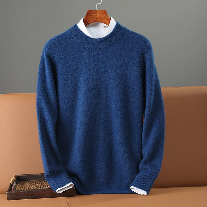 Men's 100% Pure Mink Cashmere Sweater Half High Collar Pullovers Knit Sweater Winter New Thickened Long Sleeve Jumpers Mink Top