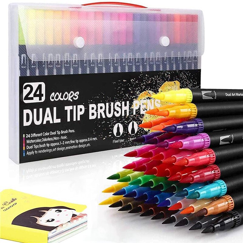 Penne da colorare 48 colori penne a doppio pennello pennarelli con punta in feltro pennarelli artistici disegno, pittura, calligrafia, libri da colorare