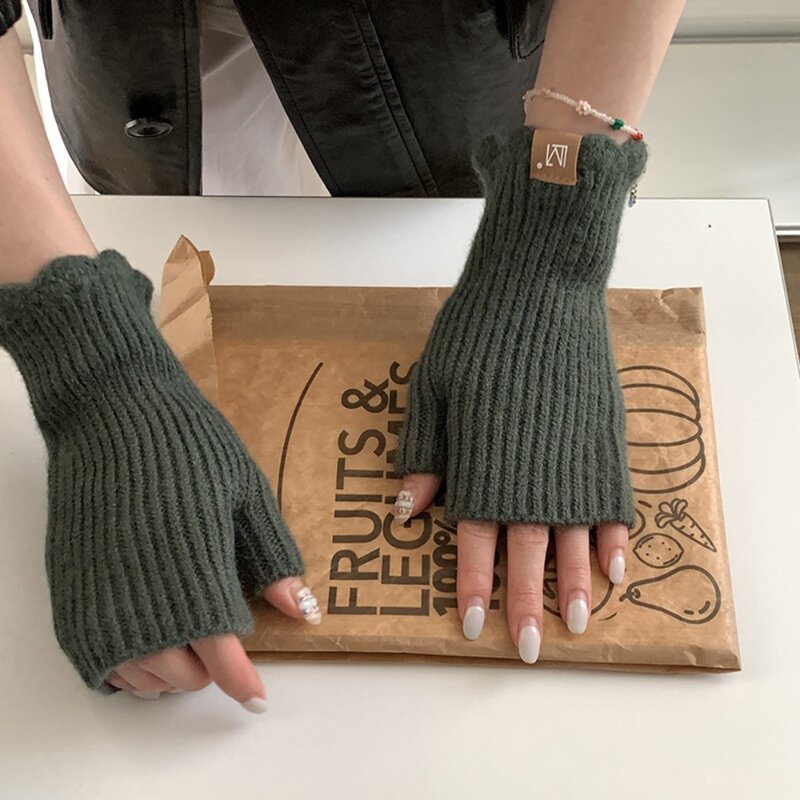 Однотонные перчатки с открытыми пальцами, 1 пара, Новые короткие устойчивые к холоду рукавицы без пальцев, кружевная вязаная накидка на руку для женщин