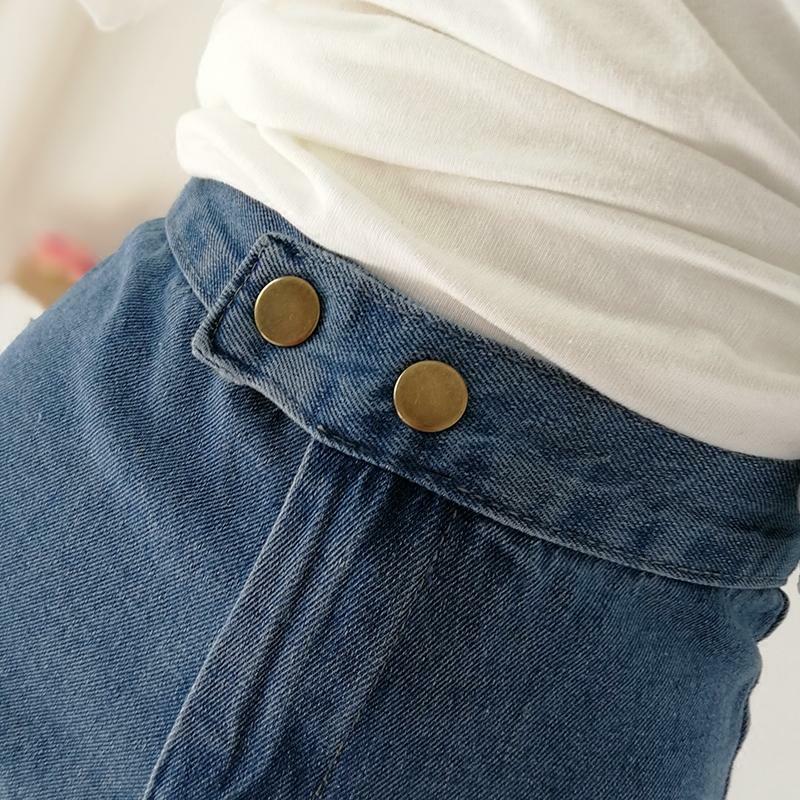 กางเกงยีนส์กางเกงขาม้าเล็กเอวสูงสีฟ้าสำหรับผู้หญิง celana Slim ทรงหลวม MODE KOREA ฤดูใบไม้ผลิฤดูร้อน