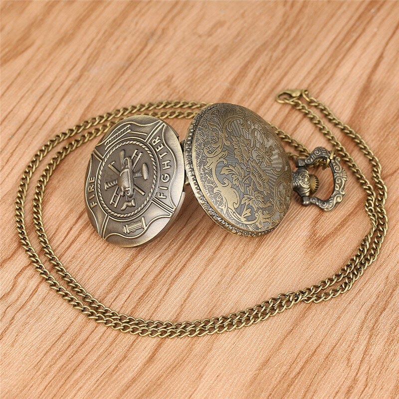 Vintage Feuerwehr mann Design Herren analoge Quarz Taschenuhr voller Jäger Halskette Ketten uhr arabische Ziffer Geschenk reloj