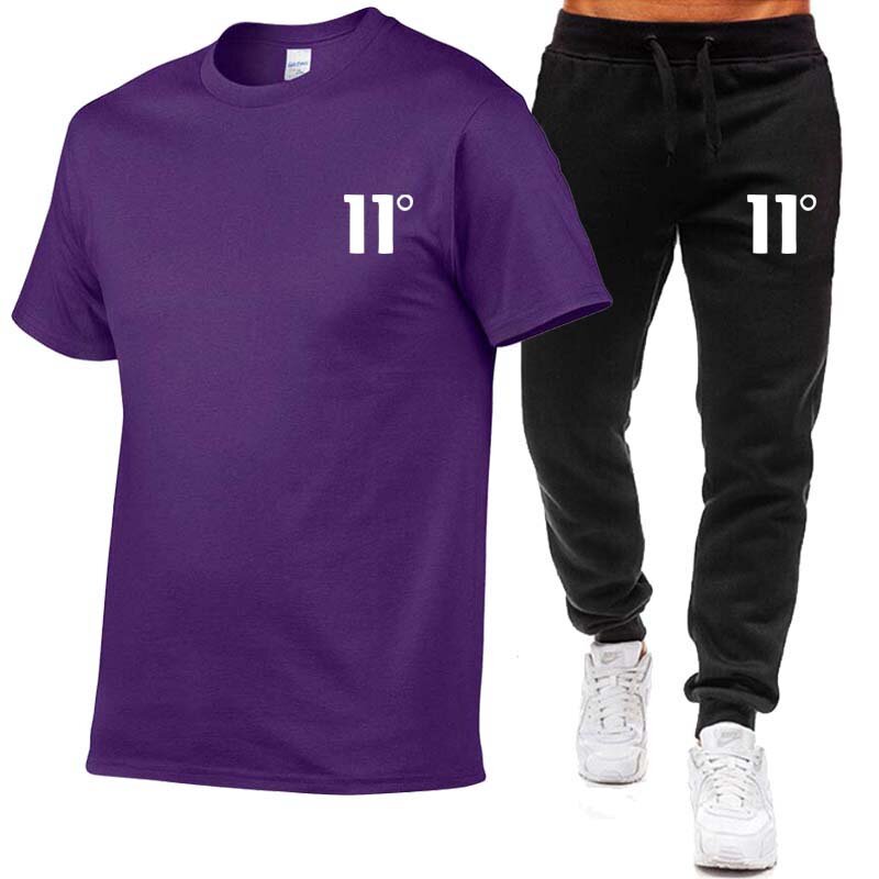 Męski modny zestaw na co dzień Wszechstronny młodzieżowy okrągły dekolt Slim Fit T-shirt z krótkim rękawem + modne spodnie sportowe Dwuczęściowy zestaw dla mężczyzn