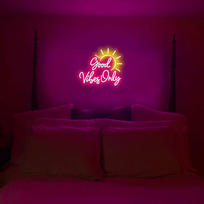 Good Vibes Only Neon Sign for Wall Decor LED Light for Bedroom Powered by USB with Dimmable Switch Neon Light Sign for Bedroom