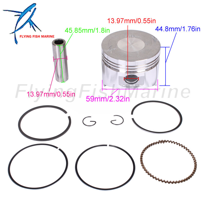 Outboard Motor 66M-11631-00-96 STD Piston Set & 66N-11603-00-00 Ring for Yamaha 9.9HP 15HP / F15-07020001 for Parsun HDX