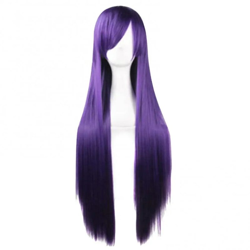 Peruca de cabelo sintética reta longa para meninas e mulheres, perucas cosplay, extensão do cabelo, franja oblíqua, perucas completas, 70cm