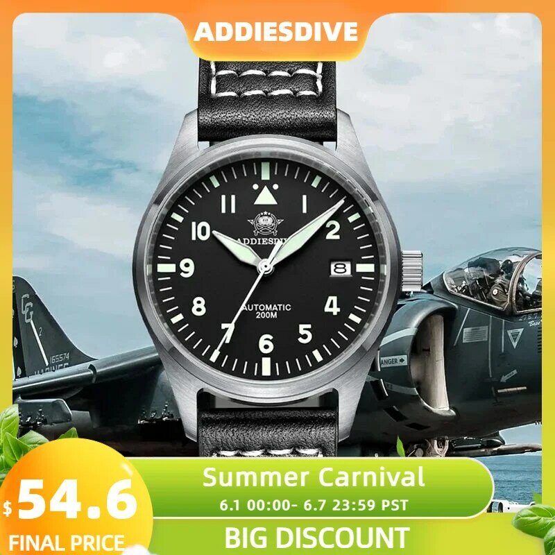 Мужские часы ADDIESDIVE Explore Sapphire, автоматические часы NH35 из нержавеющей стали 39 мм, светящиеся часы для дайвинга с кожаным ремешком длиной 200 м, Новинка