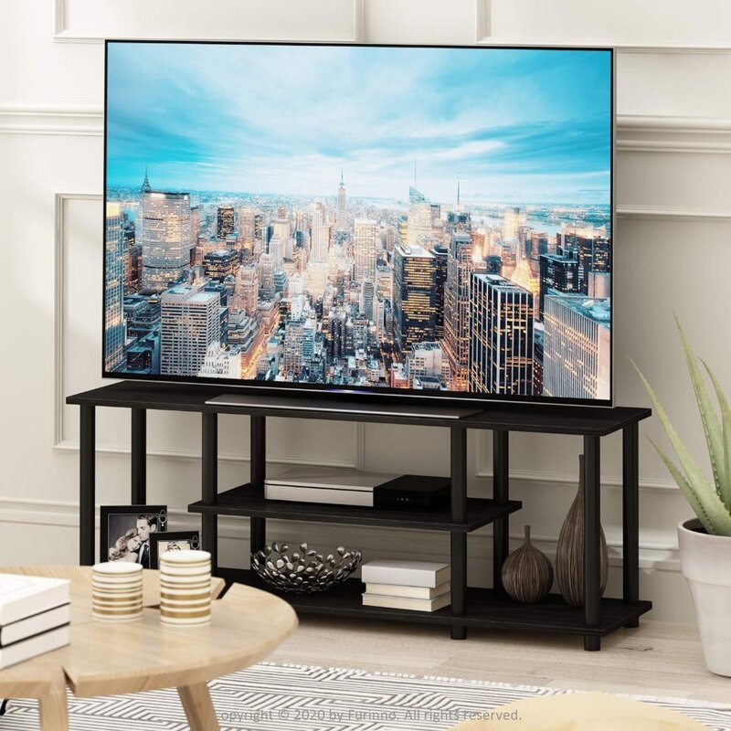 Furinno-テレビ用TVスタンド,3層,最大50インチのスタンド付き,丸棒付き,ツールなしの3D