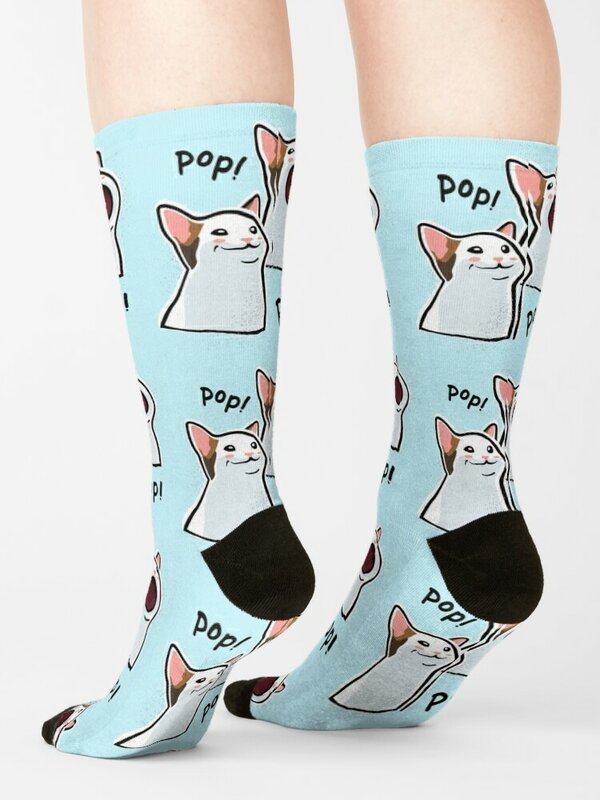 Luxo Pop Cat Socks para homens e mulheres, presentes de Natal, Meme, PopCat, Popping Cat