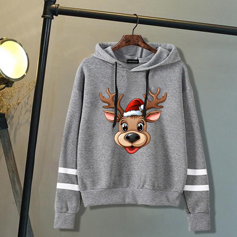 Christmas Elk Printed Hoodies Unisex Autumn Winter Fashion Casual Cotton Long Sleeve Pullover Sweatshirts