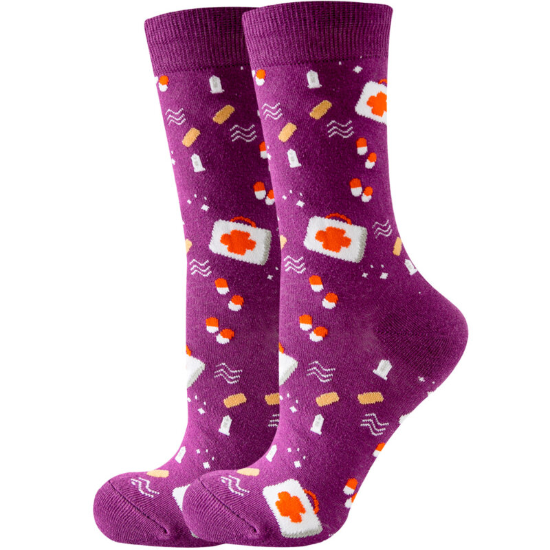Осенне-зимние новые носки средней длины с животными, мужские носки с фруктами, милые модные носки, забавные носки с едой