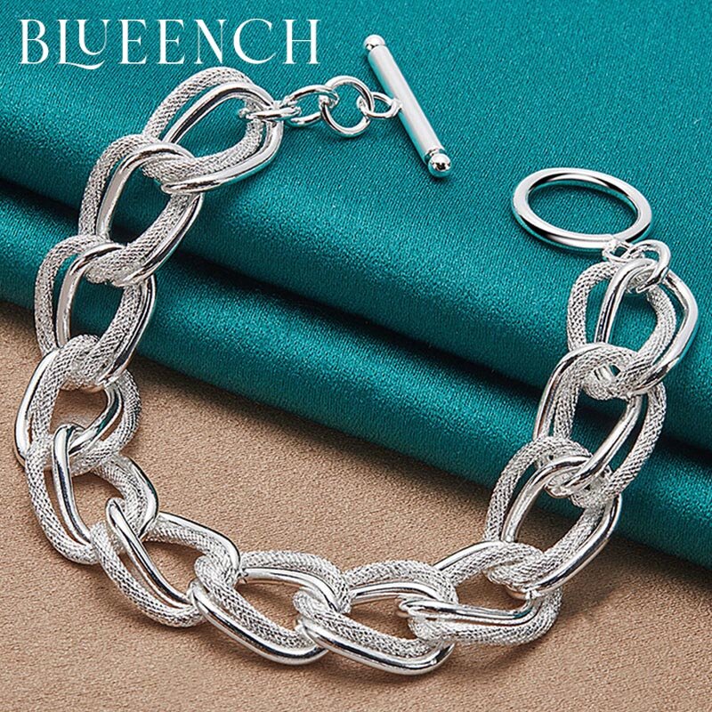 Blueench 925 Sterling Silver Double Link OT Buckle bracciale per le donne Evening Party Fashion Casual Jewelry