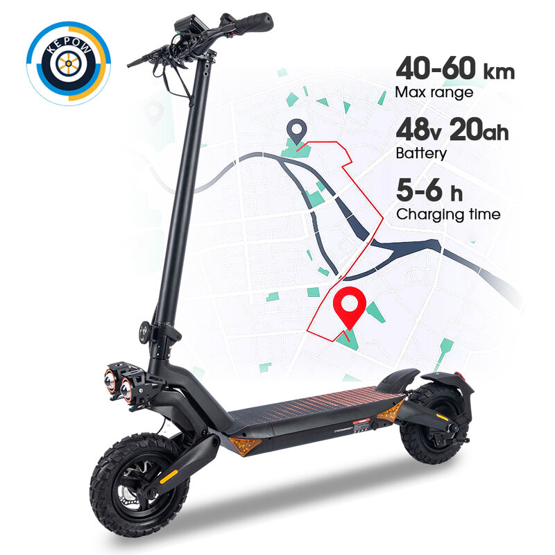 Kepow 10 inch Electric Scooter For Adults 1000W T8 Electric Scooters Brushless Motor 45km/h Foldable e-scooter Up to 60km Range