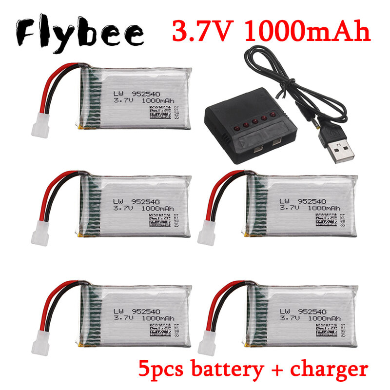 3.7V Lipo Batterij Voor Syma X 5 X5c X5sc X5sw Tk M68 Mjx X705c Sg600 Rc Drone Reserveonderdeel 3.7V 1000Mah 952540 Batterijlader Set
