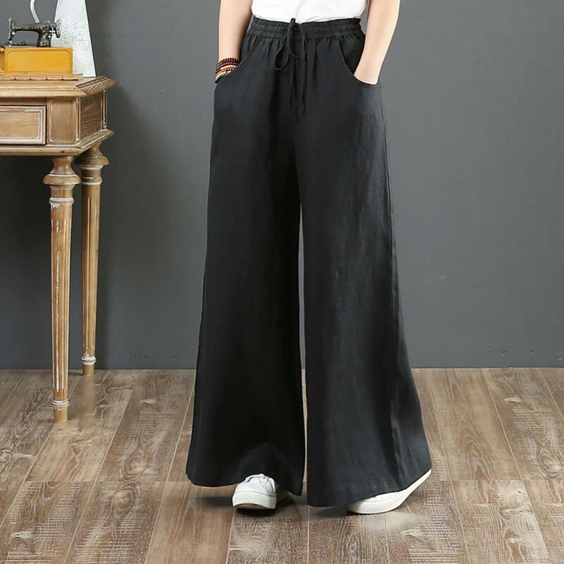 Women Vintage Causal Cotton Linen High Waist Pants Mopping Straight Trousers