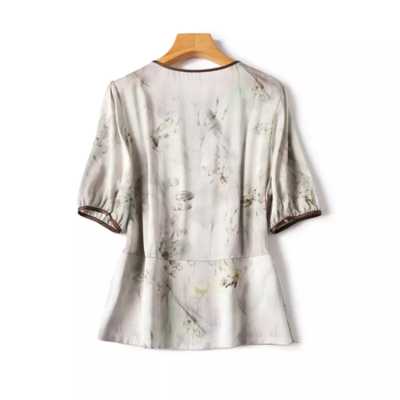 Chiffon Vintage Women's Shirts Summer Printed Blouses Loose Three Quarter Women Tops O-neck Fashion Clothing YCMYUNYAN