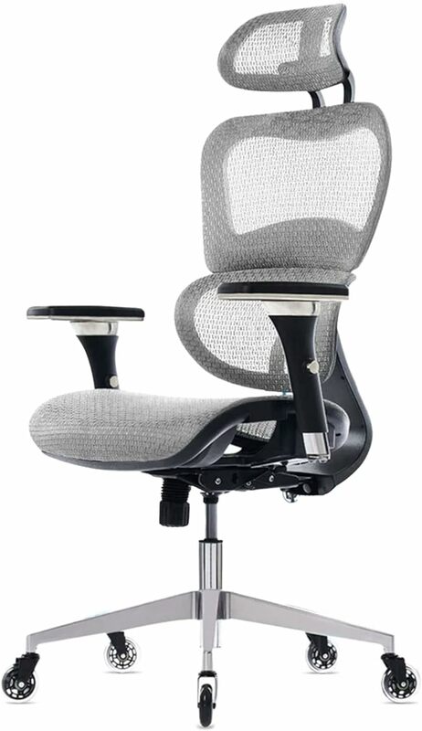 사무실 의자-롤링 테이블 및 의자, 4D 조절 가능 팔걸이, 3D 허리 지지대, 블레이드 휠 (밝은 회색) 게임용 의자