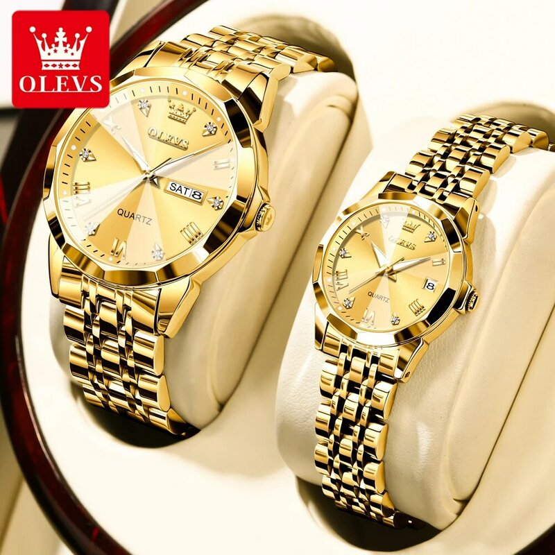 OLEVS 9931 luksusowy oryginalny zegarki kwarcowe dla par romb lustrzany zegarek wodoodporny dla mężczyzn damski kalendarz biznesowy zegarek na rękę