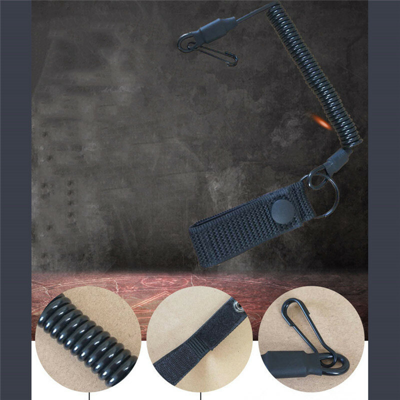 Tactical Anti-lost Elastic Lanyard Rope Military Spring Safety Strap Gun Rope For Key Ring Chain Flashlight Hunting Accessories