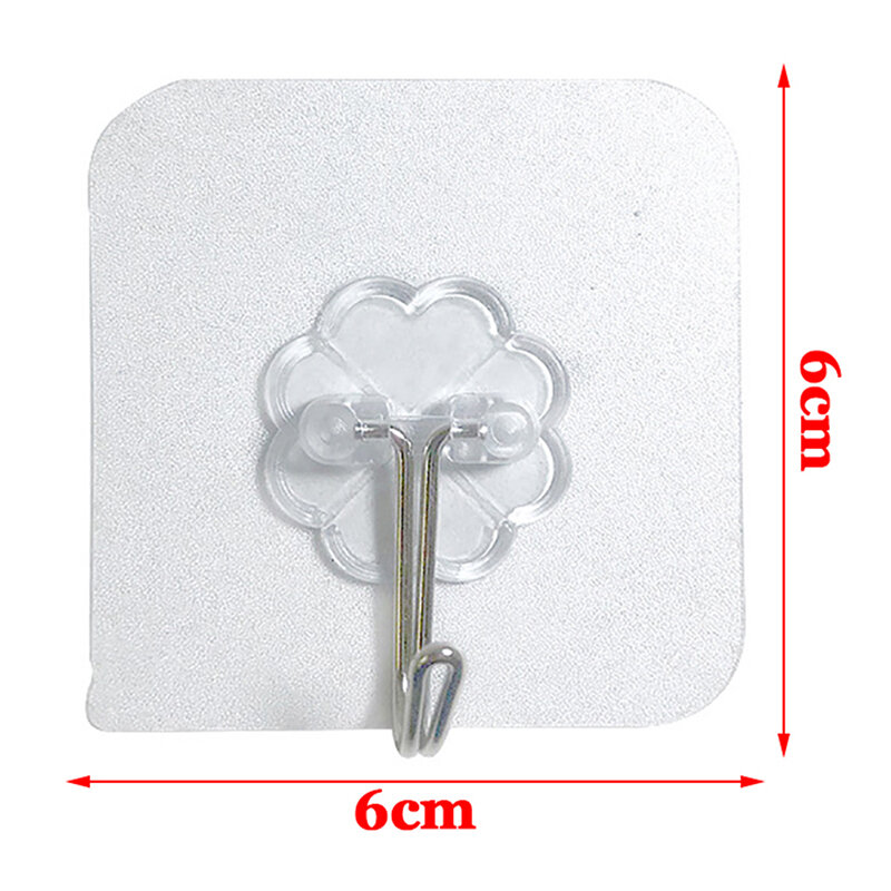 10PCS Clear Stainless Steel Self-Adhesive Hooks Key Storage Hooks Kitchen Bathroom Door Wall Nail Free Hooks
