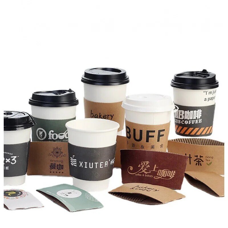 Copos de café de papel com papel descartável, Personalizar o design do logotipo, Ondulação, Único, Duplo, 6, 8, 10, 12, 16 oz