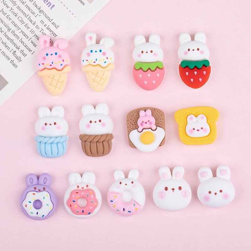 Rabbit Cartoon Resin Charms Flat Back Cake Cabochons For DIY Jewelry Hairpin Making Supply Craft Decoration Accessories