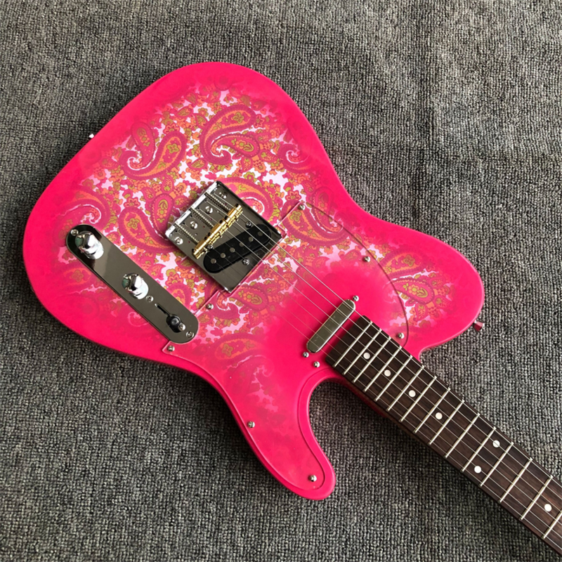 Nuova chitarra elettrica con adesivo Paisley, vernice brillante, foto reali. Trasporto libero