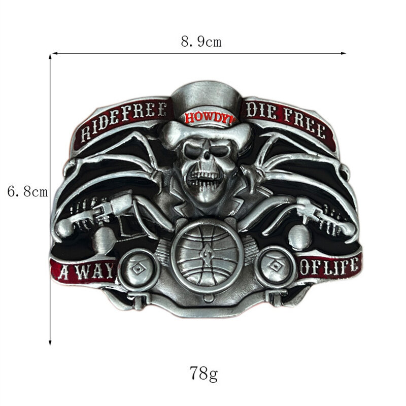 Motorcycle skull belt buckle Western style