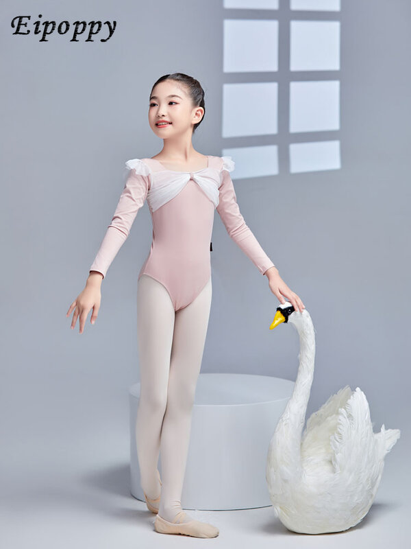 Танцевальное платье для девочек, высококлассное Корректирующее белье, осенняя одежда с длинным рукавом и открытой промежностью, спортивный костюм, слитный костюм для балета, одежда для упражнений