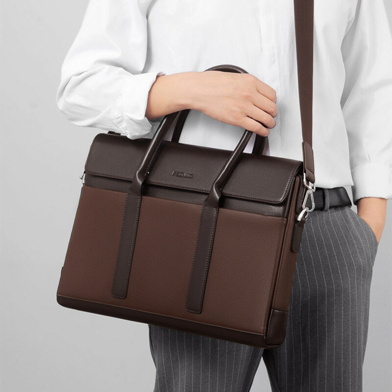 Homens De Luxo De Couro Genuíno Maleta De Escritório Bolsa De Grande Capacidade Masculino Ombro Messenger Bag Business Laptop Bag
