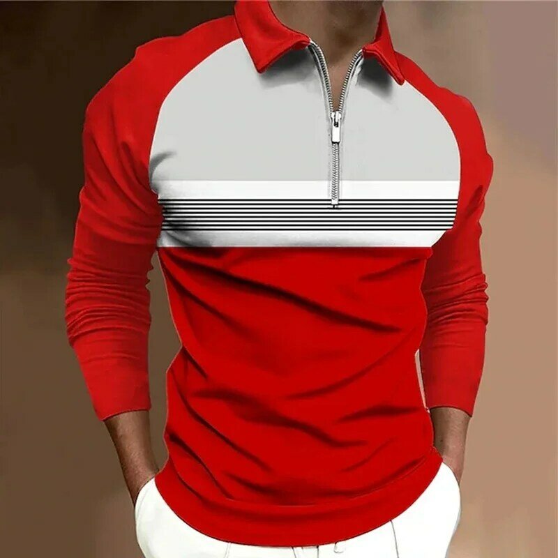 Luksusowa koszulka Polo z długim rękawem na wiosnę 38usd-wiosenną, męska koszulka Polo do golfa w paski.