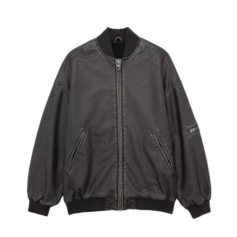 Autumn/Winter New Women's Wear New Fashion Casual Loose Retro Faux Leather Pilot Jacket Coat