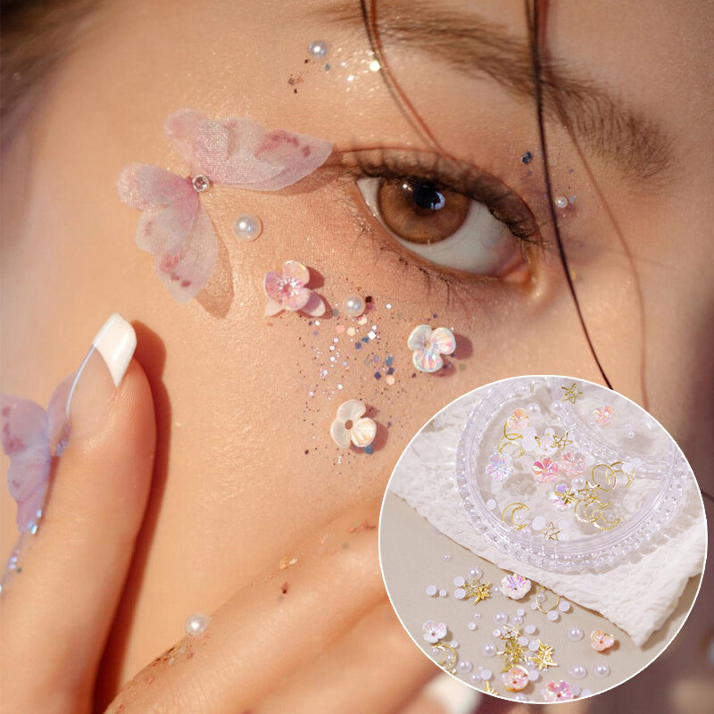 1Box Eyes Face Makeup Facial Decoration Patch Butterfly Diamond Pearl Adhesive Rhinestone Glitter Sequin DIY Nail Art Decoration