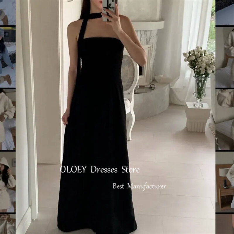OLOEY prosta czarna linia koreańska suknie wieczorowe bez ramiączek dwa style długość do podłogi sesja ślubna suknia imprezowa Plus Size