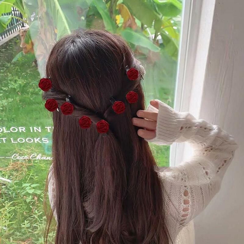 Милые красные бархатные заколки для волос в виде Розы, Цветочные Заколки для женщин и девушек, декоративные маленькие Цветочные заколки для невесты, Цветочная Брошь для волос Z2A0