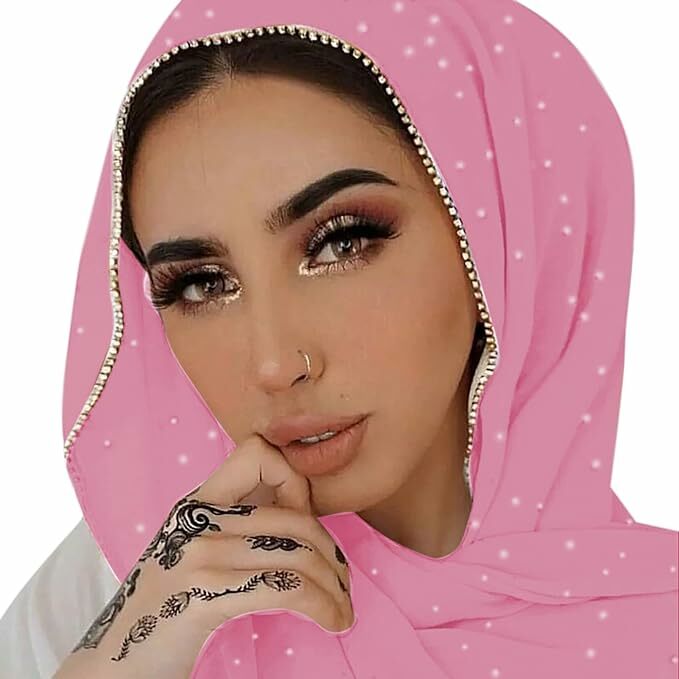 Women Soft Chiffon Rhinestone Long Scarf Shawl Fashion Muslim Hijab Head Wrap Scarves 2024