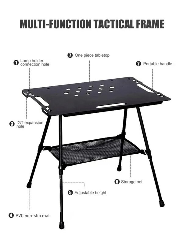 WESTTUNE Camping IGT Tactical Table with Accessories Lightweight Multifunctional Folding Aluminum Alloy Outdoor Table Adjustable