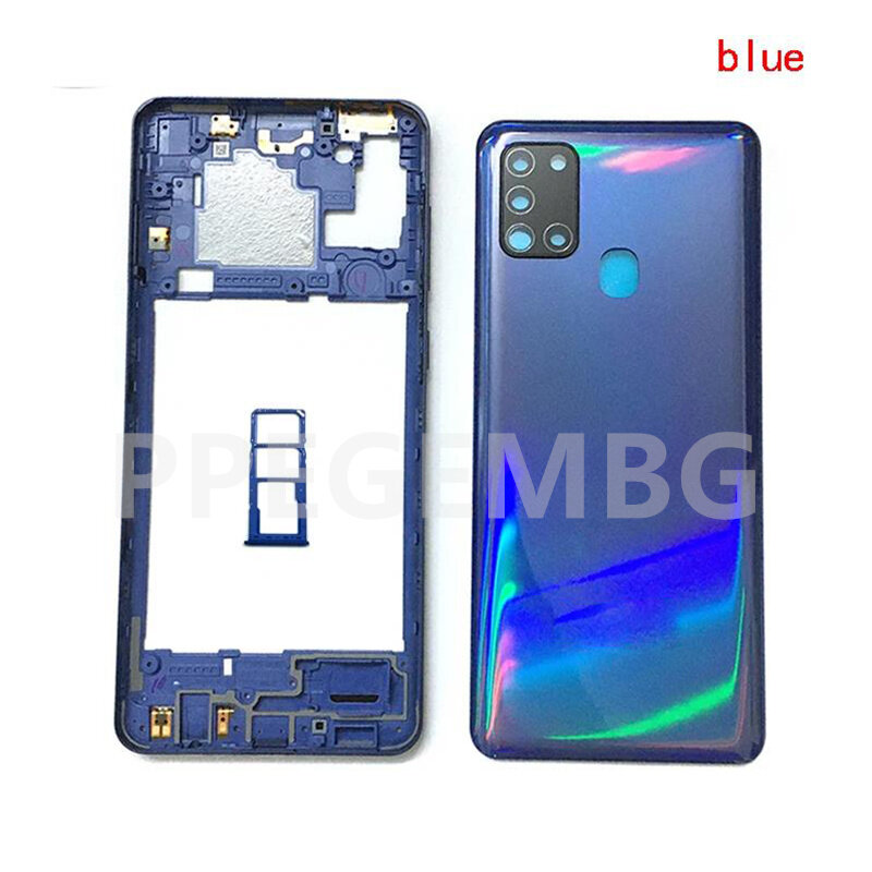 For Samsung Galaxy A21s A217 Housing Middle Frame Chassis battery cover shell Lid Case Rear Back Panel camera Glass Sim slot