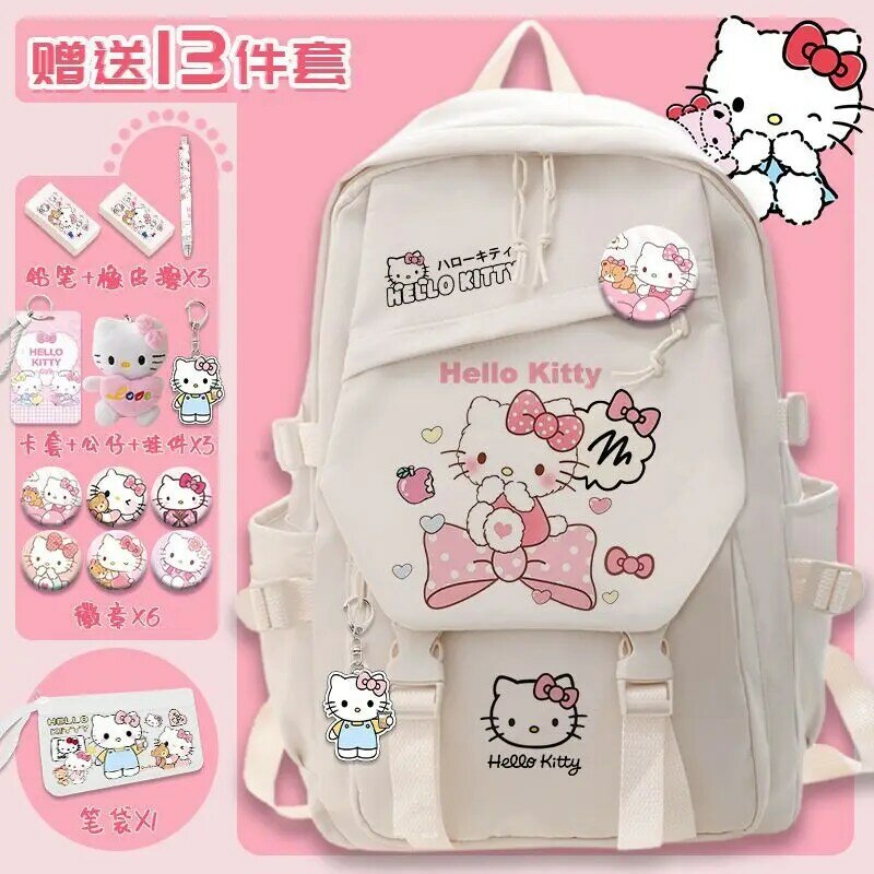 Sanrio-mochila escolar de gran capacidad con dibujos animados para hombre y mujer, mochila para estudiantes, bonita, Hellokitty, nueva