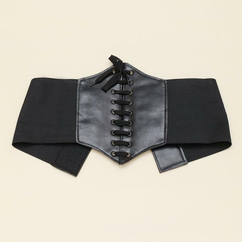 Cinto de espartilho com cordões estilo vintage feminino, elegante, largo, elástico, couro sintético, cintura corporal para camisa social