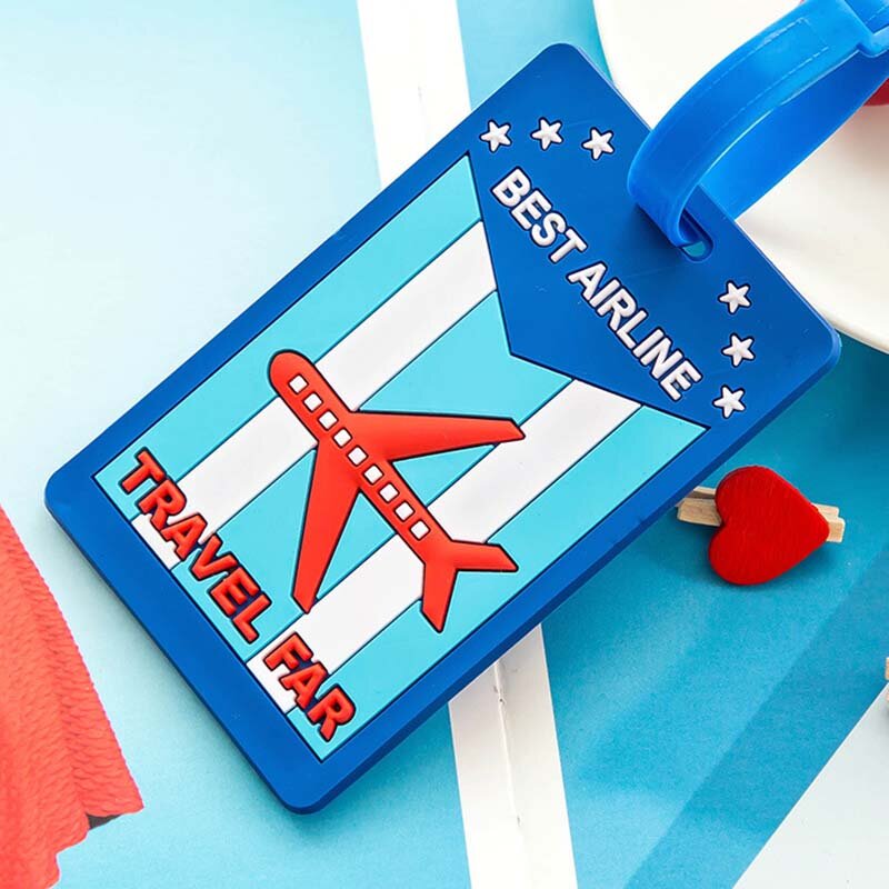 Etiquetas rectangulares para equipaje, accesorios de viaje, etiqueta portátil de silicona, estilo de dibujos animados, a la moda