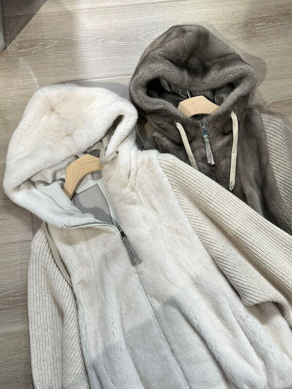 Luxurious Real Mink Fur Hooded Loose Cardigan