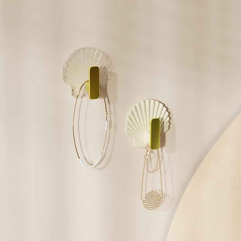 4pcs Seashell Shape Hook Wall-mounted Transparent Hanging Hook For Bathroom Kitchen Clothes Coat Towel Hanger Key Rack