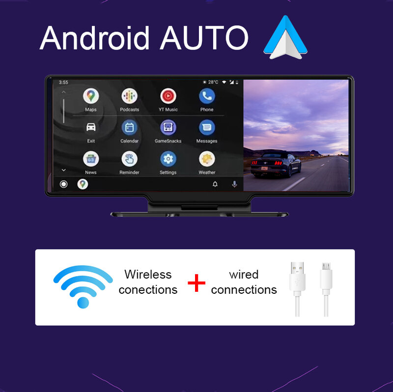 Apple-Androidカーラジオ10.26インチ,4K/1080p,デュアルカメラ,ビデオ録画,Bluetooth,WiFi,マルチメディアプレーヤー,アプリ制御,デュアルカメラ