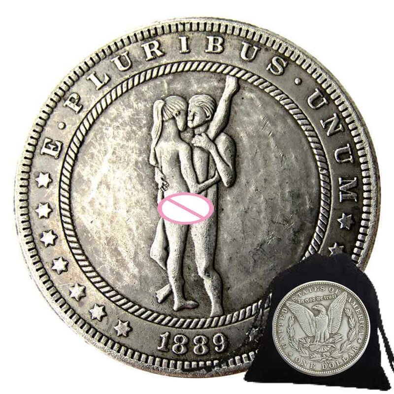 เหรียญคู่รักสุดหรูรักโรแมนติกตลอดกาลรักเหรียญศิลปะ1ดอลลาร์กระเป๋าไนท์คลับเหรียญที่ระลึกโชคดี + ถุงซานตา