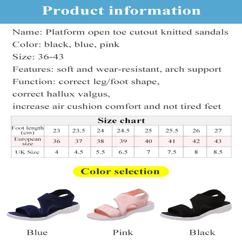 Comfortable Soft Bottom Fly Knit Sandals for Women with Big Feet