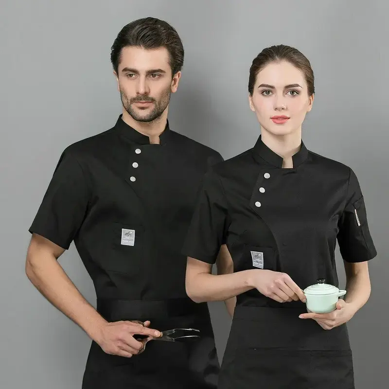 Unisex Chef Restaurant Jacket Short Sleeve Chef Coat Men Women Kitchen Wear Waiter Bakery Uniform