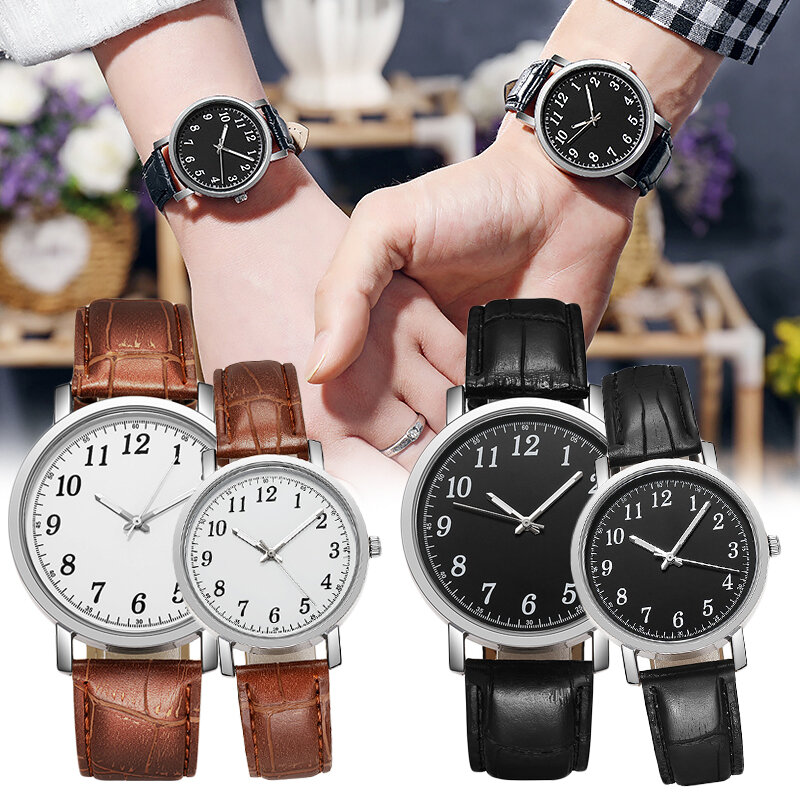 Minimalistisch paar analoge horloges hoogwaardig lederen horloge voor liefhebber casual quartz klok klassiek retro polshorloge liefhebbers cadeau