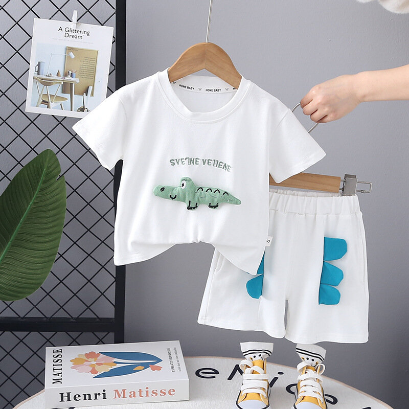 Nowe letnie ubrania dla chłopców dla dzieci dziewczynki t-shirt szorty 2 szt./zestawy odzież niemowlęca niemowlęcia dresy dziecięce