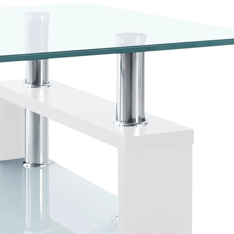 Tavolino, tavolino da tè in vetro temperato, mobili da soggiorno bianco e trasparente 95x55x40 cm